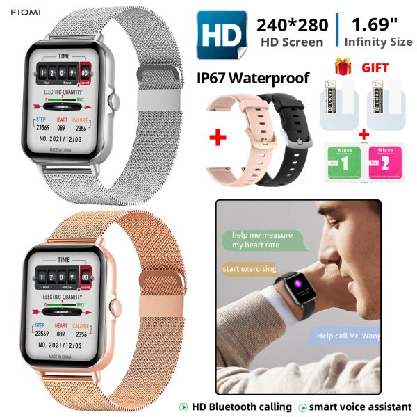 Braccialetti fiomi l21 smart orologio hd bluetooth chiamata quadrante personalizzato tocco impermeabile women men smartwatch per Android iOS Sports Fitness Tracke
