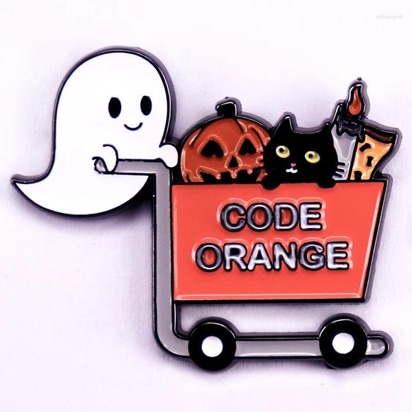 Broschen Kawaii Geister mit Einkaufswagen Emaille Pin Lustige Halloween Badge Fashion Schmuckzubehör