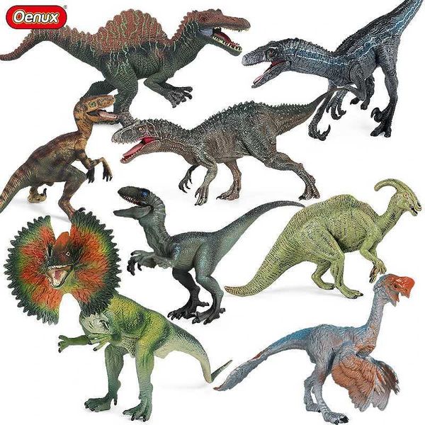 Altri giocattoli Oenux Jurassic Dinosaur Picture T-Rex Velociraptor Spinosaurus Bipedal Animal Model Action Atlas Childrens Toysl240502