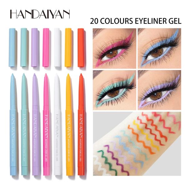 Eyeliner Handaiyan 20 Farboption Matt Eyeliner Gel Bleistift leicht zu tragen farbenfrohe weiße gelbe blaue Augen Liner Stiftcreme Make -up -Kosmetik