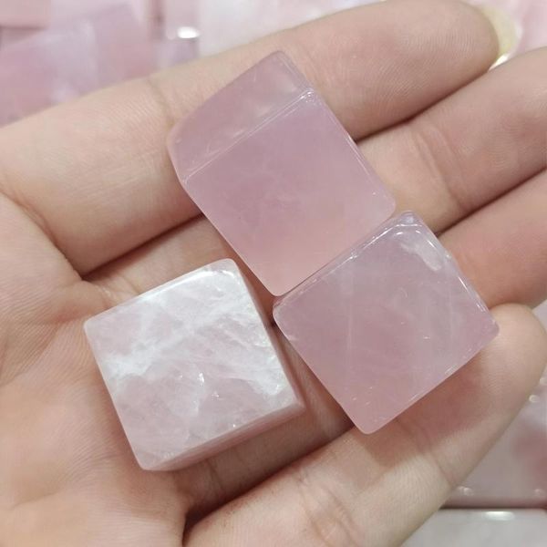 Estatuetas decorativas rosa natural cubo de cristal reiki cura cura gemstone palmous cascalho quartzo decorações