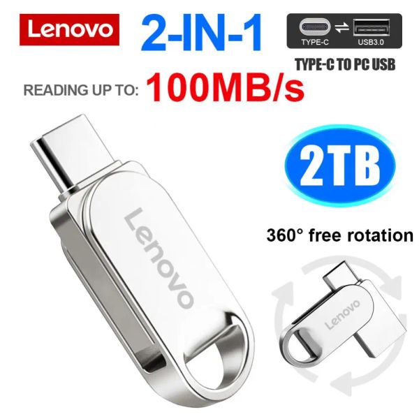 Adattatore Lenovo USB 3.0 USB Flash Drive 2in1 Otg 2Tb 1 TB Metal U Disk 512 GB Typec Pen Drive Memoria USB 256GB 128GB U Stick per telefono