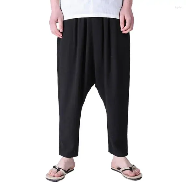 Pantaloni da uomo in cotone lino di cotone estate a metà vita alenta gradinata di colore solido di grandi dimensioni m-6xl maschio casual