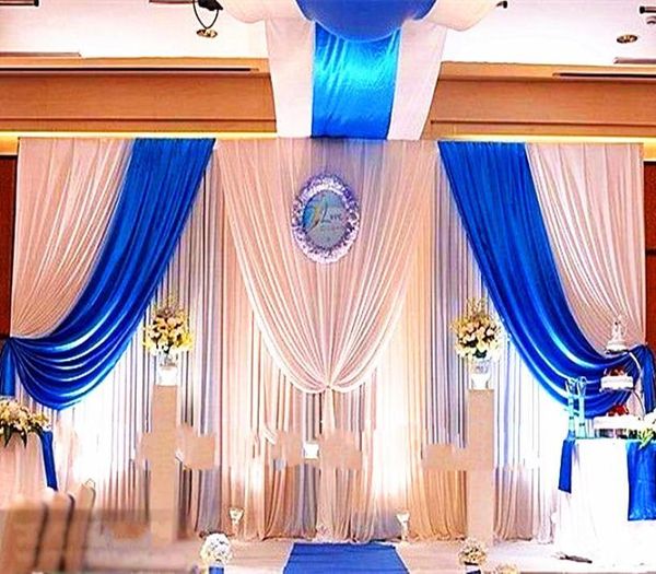 Decoração de festa 3m6m Casamento de seda de gelo cortinas de cenário de seda branca e azul cetim cortagem de cortina 3426871