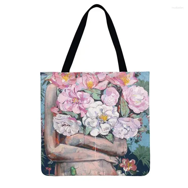 Sacchetti da sera dipinti ad olio bouquet stampare tote bag Ladies Women Women Fashion Fashion Shopping Solid Outdoor Beach