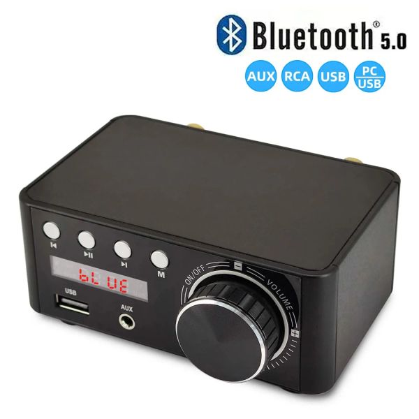 Verstärker 2Ch Digital HiFi Bluetooth 5.0 Power Class D Amplifier Audio AMP 100W Heimkino Marine USB TFCard Aux in 50W*2