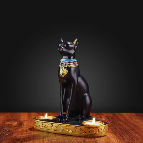 Esculturas egípcios Candlestick Resina Figure Estátua decoração Resina Cat Goddess Bastet estátua do Home Office Garden Decoration Presente