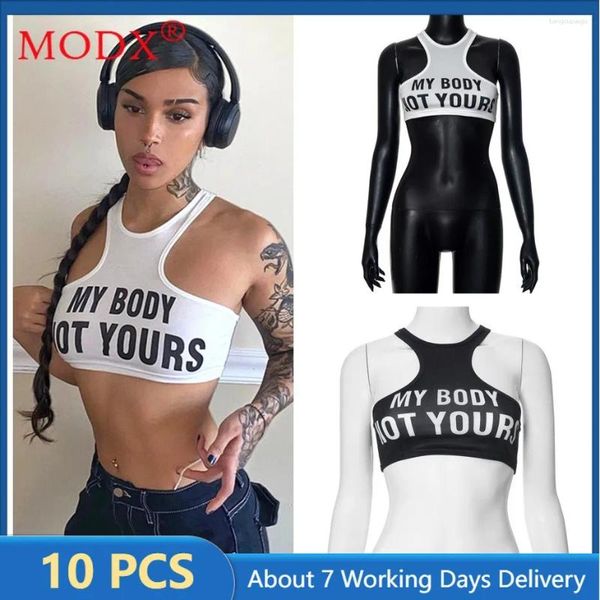 Tanques femininos 10pcs itens em massa de atacado lotes de verão t camisetas para mulheres sexy bodycon letra sem mangas letra tops de estampa fofa camis y2k m13561