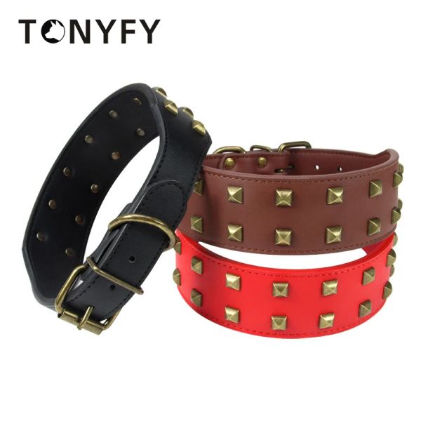 Kragen Hunde Lederkragen Retro Square Nagel Muster 5cm Breite einstellbarer Kragen Antibite Große Haustiere Wanderungstraining Halsband Vorräte