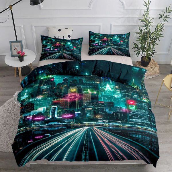 Set Neon City Night Duvet Copertura set singolo doppio regina re Cal King size Linence Set tende