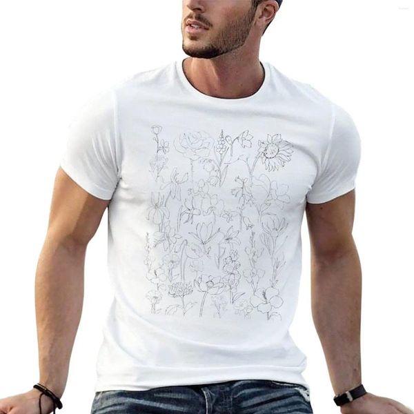 T-shirt de desenho de tinta de coleta de flores masculinas para um garoto, roupas de tamanho grande camiseta de camisetas pretas homens