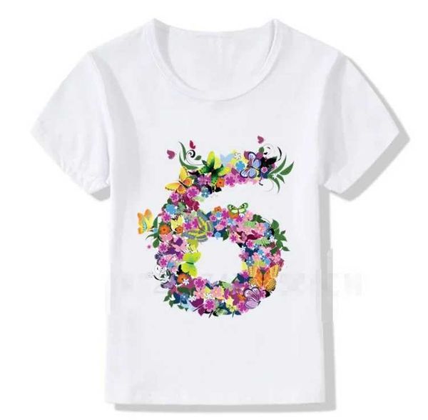 T-shirts crianças Fluster de verão Borboleta 1-9 Número de aniversário Impressão camiseta de menino menino menino Garota engraçada presente curto-t-shirttopsl2405 com mangas