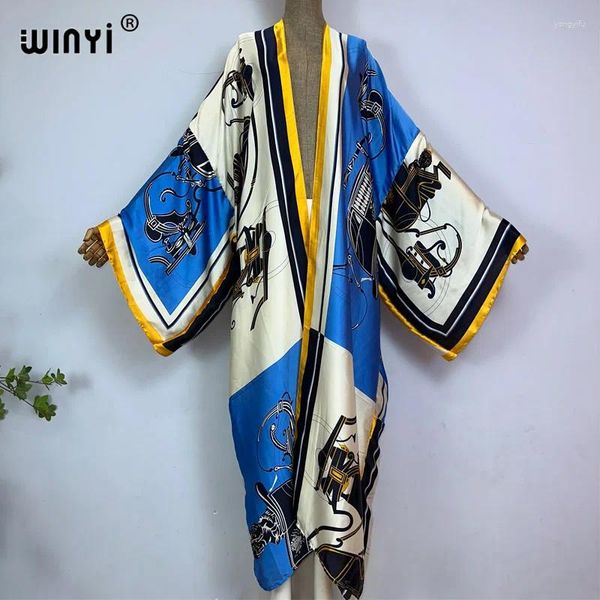 Kimono Africa Summer Boho Print Print Cover-Up Elegant Fashion Cardigan Сексуальное праздничное шелк с длинным рукавом ощущение макси-платья