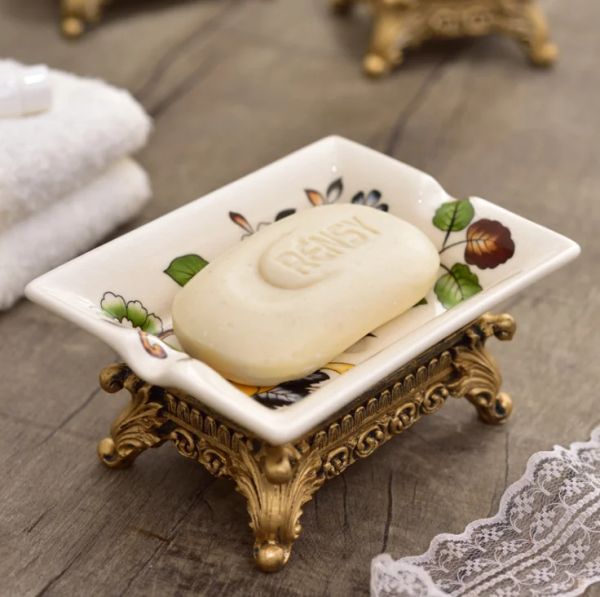Pratos de sabão de sabonete de vaso sanitário de cerâmica vintage de estilo europeu de sabonete artesanal criativo de sabonete artesanal de banheiros lf876