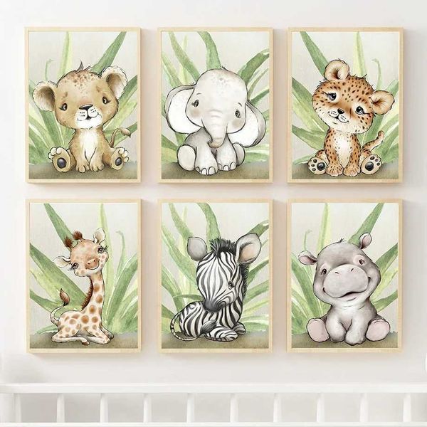 S Jungle Animal Lion Elephant Giraffe Zebra Leopard Wall Art Canvas dipinto di poster nordici e stampe Immagini da parete per bambini J240505