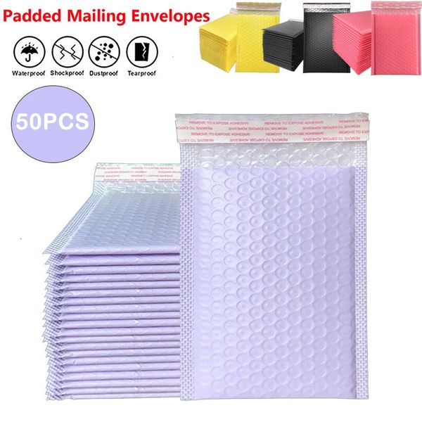 50pcs Poly Bubble Bubble Mailers envelopes acolchoados Bolsas de polimailer de bolhas a granel para embalagem Maile self 240423