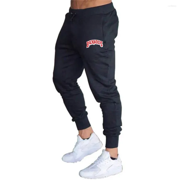 Calças masculinas elásticas perneiras para a primavera e outono Casual Impresso Filtting Filtable Running Cropped