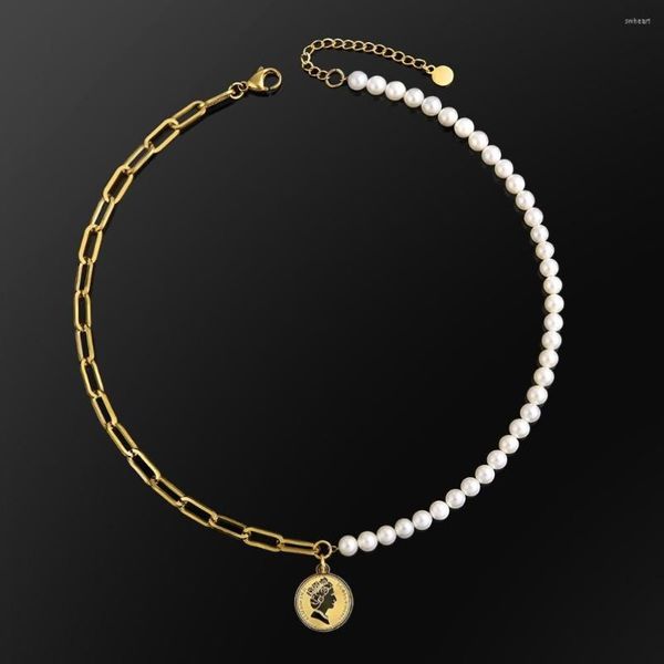 Suçlama KRKC Özel 6mm Dainty Pearl Gold Kaplama Paslanmaz Çelik Kipi Krip Kraliçe Kolye Kolye Charm 235n