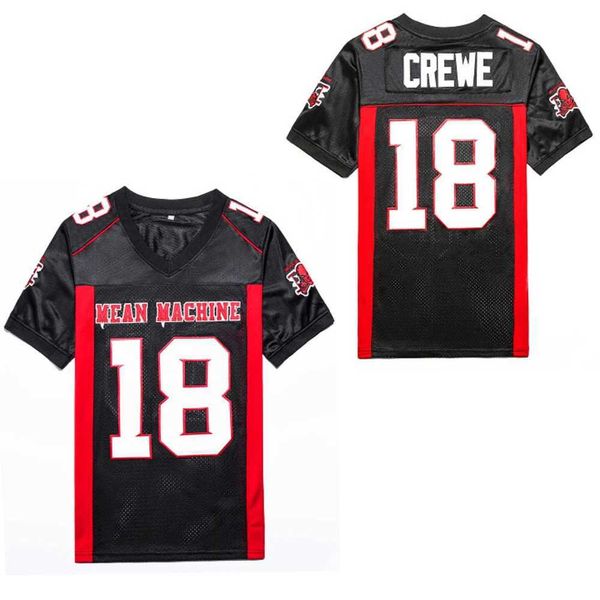 T-shirt maschile uomini American Football Jersey Longest Yard Mean Machine 18 Paul Crewe Cucitura da ricamo sportivo da esterno Mesh Ventilazione nera Nuovo T240506