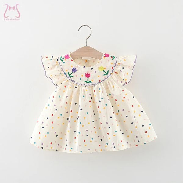 Abiti Summer Nuova bambina vestito colorato pois color ricamato Fiori di cotone vestiti da 0 a 3 anni