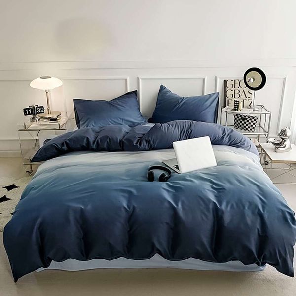 Duvet Cover Marine Blue Grey White Duvet Cover rustikale Ombre abstrakte Bettwäsche -Sets Einfache BED -Set mit Reißverschluss -Krawatten