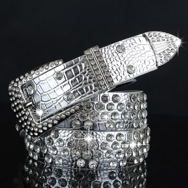 Yeni Moda Lüks Tasarımcı Elmas Zirkon Kadın Kadınlar İçin Gümüş Deri Kemer 110cm 3 6 FT PIN TOKU 267Z