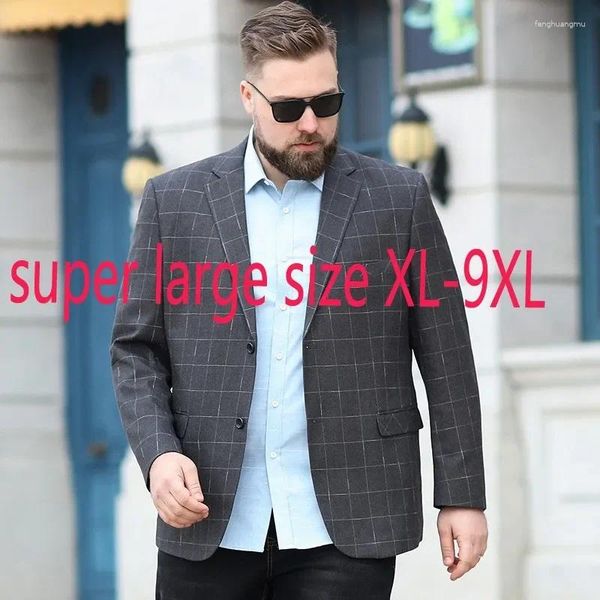 Ternos masculinos Chegada super grande homem de alta qualidade Spring Plaid Casual Casual Casual Blazers Plus Tamanho XL-6xl 7xl 8xl 9xl