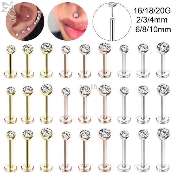 Body Arts ZS 1PC 16G/18G/20G Crystal Lip Labret Piercing Edelstahl Lippenstollen Stecker in Stil Knorpel Ohrring Daith Helix Piecings D240503