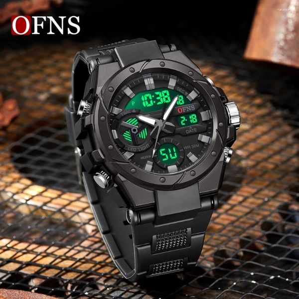 Relógios de pulso OFNS Militar Display Display Watch Outdoor Sport Dial grande Dial grande Relógios digitais LED de quartzo de quartzo de 50m para homens