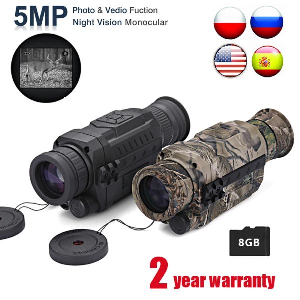 Optics WG540 Monoculares de visão noturna digital infravermelha com 8G TF Card completo escuro 5x40 200m Range Hunting Monocular Night Vision Dispositivo