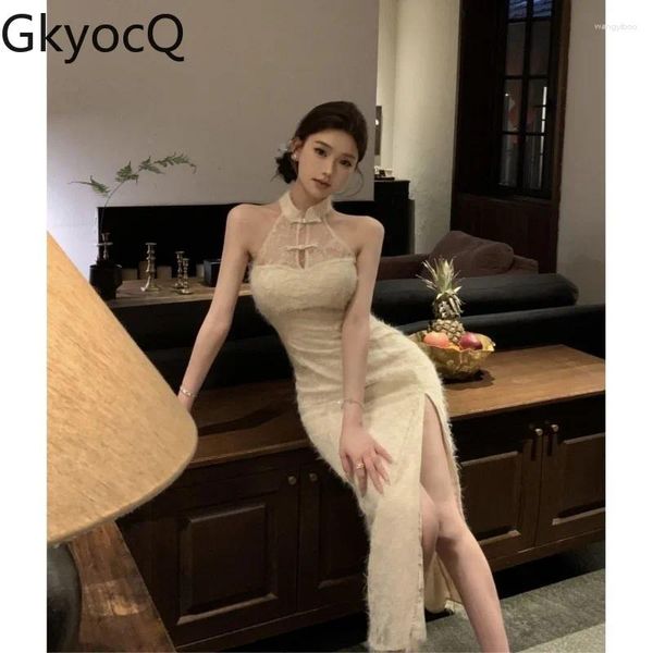 Lässige Kleider Chinesischer Stil Chinese Style Cheongsam Neckholder Kleid Frauen Sommer mittelgroß