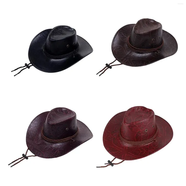 Berets Cowboy Hat nefleman Jazz Hats Wide Brim Sunhat с регулируемым подбородком Cowgirl Cuether for Women Men Club Bar