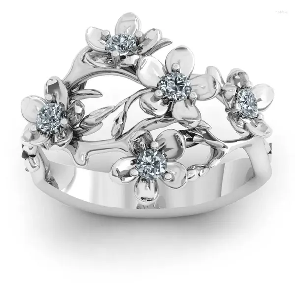 Cluster Ringe Frauen Pflaumenblüten Ring Kristall Zirkon Fashion Party Accessoires Elegantes Mädchen Geschenk Statement Schmuck Schmuck