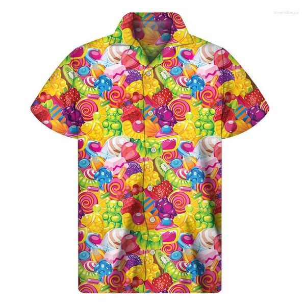 Camisas casuais masculinas coloridas lollipop camise