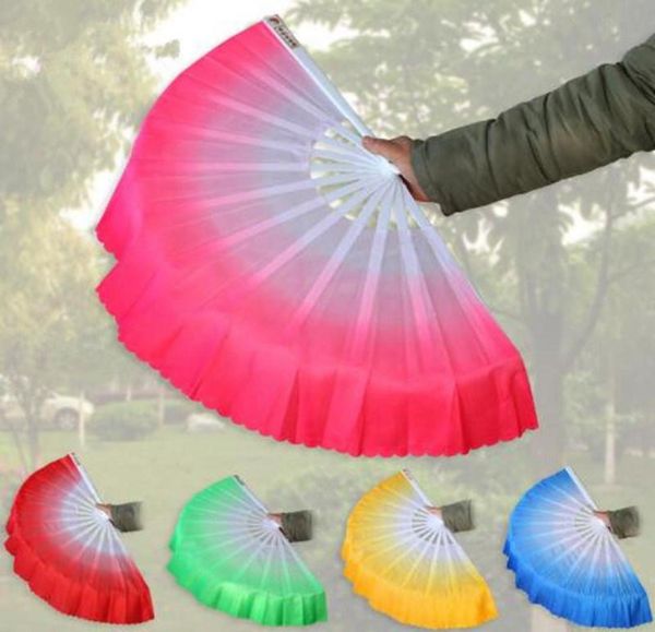 Tanzfans Modygradient Farbe Chinese Real Silk Dance Veil Fan Kungfu Belly Dancing Fans für Hochzeitsfeier Geschenk 15pcs6093483