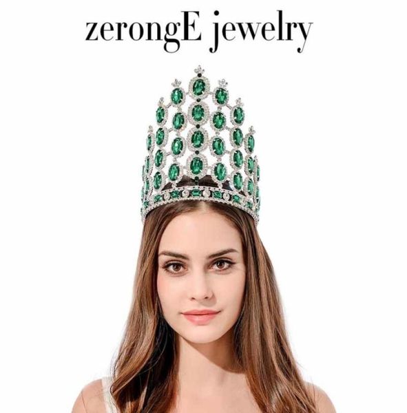 Zeronge Jewelry 78039039 Mode große hohe Hochförderung Green Silver Royal Regal Farkely Strass Tiaras und Krone für Frauen60385968773779