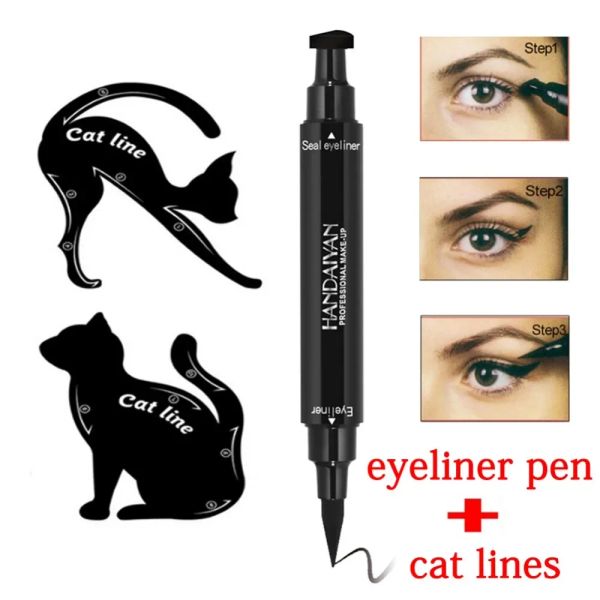 Дома двойной конец черный жидкий подводка для глаз Pencil Pro Водонепроницаемость длительного длительного макияжа в лайнере для глаз+ кошачья линия глаз трафареты #265322