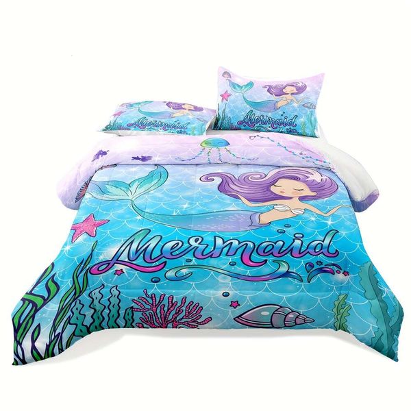 Twin, Twin Sets Girls, Little Mermaid Bedding Twin Set, Lençóis de Twin Setter Girl Girl Girl Mermaid, Decoração de Sereia para Garotas (sem incluir capa de edredom