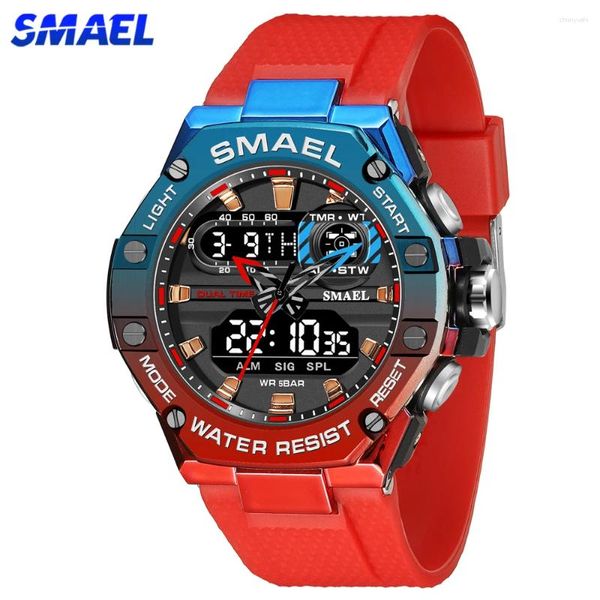 Нарученные часы Smael Sport Watch для мужчины двойные наручные часы молодые люди световые тревоги 8066 Модные многоцветные часы военные