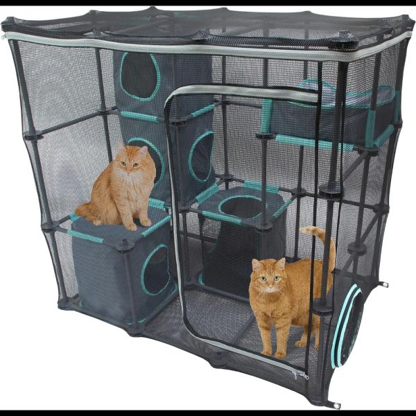 Gaiolas garra kitty city interno e mega kit de mobília de gato, dorminhoco de gato, canil ao ar livre