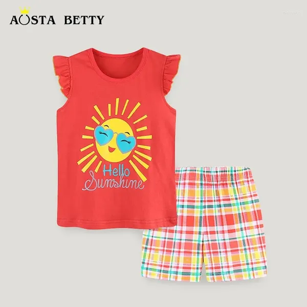 Set di abbigliamento Set per bambini estivi Girls all'ingrosso Cartoon Shorts T-shirt a maniche corte in cotone a maglia