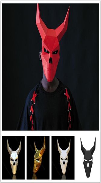 3 -й угловой череп дьявол дьявол бумажная маска маска DIY Мужчина на все лицо ужас Хэллоуин Пейбор