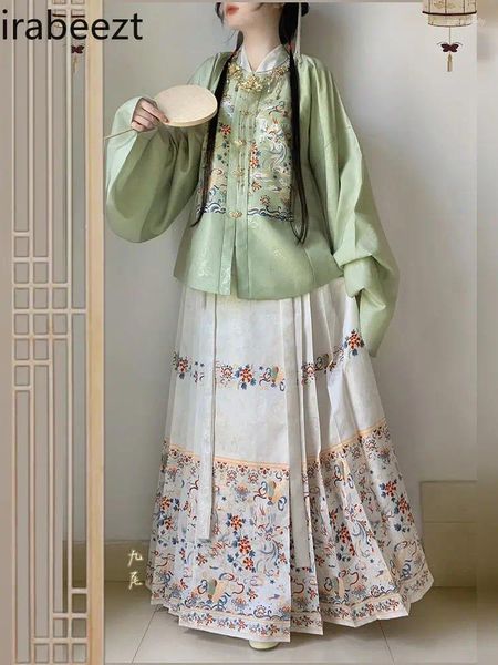 Рабочие платья Ming Hanfu Женщины Жаккардовые квадратные воротницы короткая куртка с длинными рукава