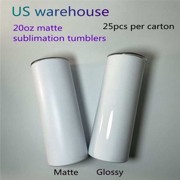 US Warehouse 20oz Matt Sublimation Straight Bumbler Blanks Edelstahl Car Cup Tumbler Reisebecher Weißwasserflasche Doppelwand 2510