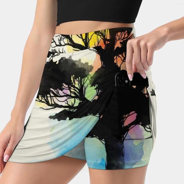 Saias Fonte Natural Mulher Moda 2024 Pant Salia Mini Escritório Escritório Curto Elementos da Natureza Trees Cores