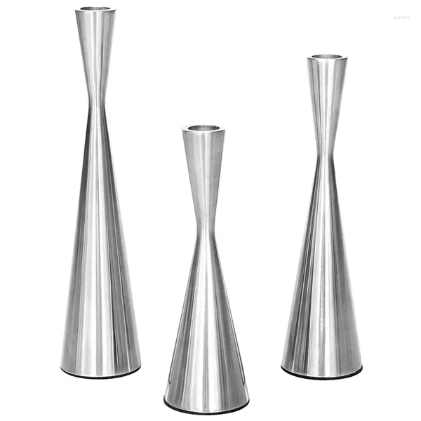 Kerzenhalter gebürstete silberne Candlestick -Set von 3 Metall Taper Tisch Dekorative Ständer für Hochzeitsdichtung Party