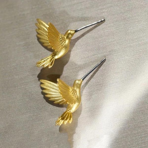 Orecchini per borchie Literatura in stile etnico e arte per donne uccello animale oro color metallo colibrì colibrì gioiello regalo alla moda