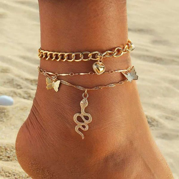 Cadle ifkm Bohemia Gold Color Gold Love Snake Ankle Bracciale Set per Women Butterfly Charm Anklet Chain on Leg Boho Jewelry Gift 2023