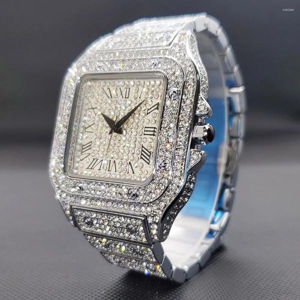 Relógios de pulso quartzo masculino gelado de luxo relógios de jóias square assista a homens de diamante full Único reloj para hombre