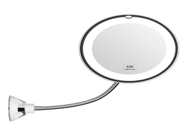 360 ° Rotation Flexible verfügbare LED 10 -fache Vergrößerung von Grossissant Make -up -Spiegeln Flexible Schwanenhalsrasurspiegel mit Wandlockin2907096